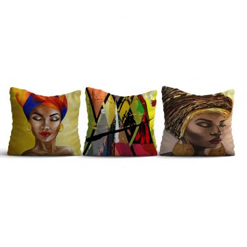 Set 3 perne decorative, HMI-KIR-120, 50% bumbac / 50% poliester, Multicolor