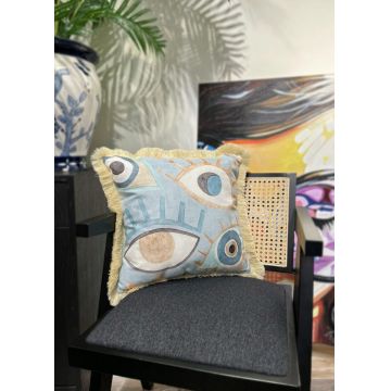 Perna, YST0413, 45x45 cm, Poliester, Albastru / Auriu / Gri / Crem