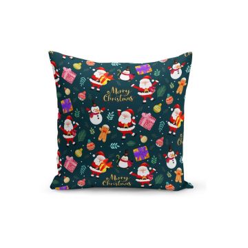 Față de pernă decorativă cu model de Crăciun Kate Louise Christmas Noel, 43 x 43 cm, albastru