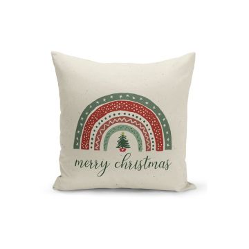 Față de pernă decorativă cu model de Crăciun Kate Louise Christmas Noel, 43 x 43 cm, bej