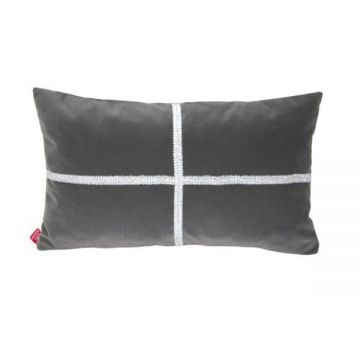 Perna decorativa dreptunghi gri din catifea si argintiu 50 cm x 30 cm Zalnok