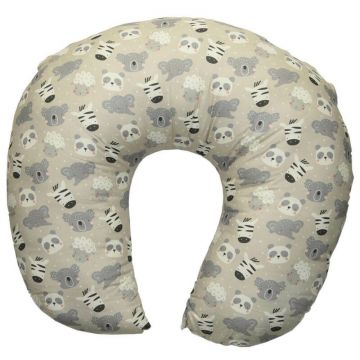 Perna alaptare, Bebe Stars, Cu doua fete, Umplutura din fibre ecologice, Bumbac, 50 cm, 0 luni+, Panda