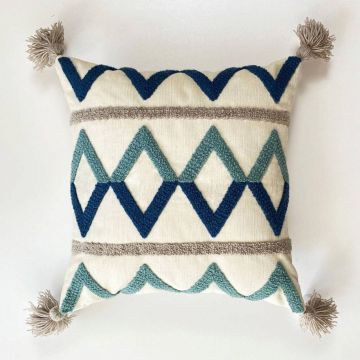 Set perne decorativet, Beach House Velvet Pillow Set With İnsert, Bumbac, Turcoaz / Gri / Bleumarin / Alb