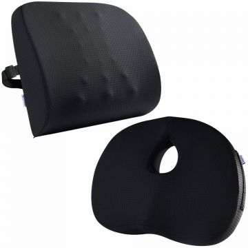 Set perna sezut compact si perna lombara, Suporto®️ culoare negru