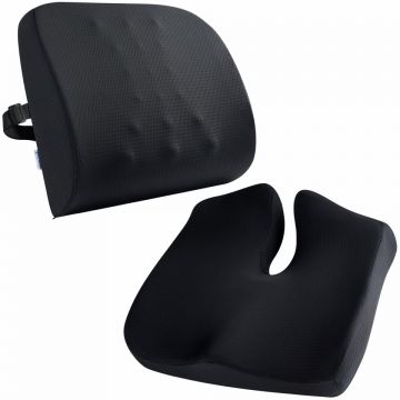 Set perna sezut confort si perna lombara compact, Suporto®️culoare negru