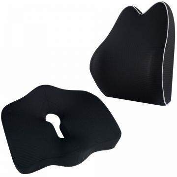 Set perna sezut semi-colac si perna lombara confort, Suporto®️culoare negru