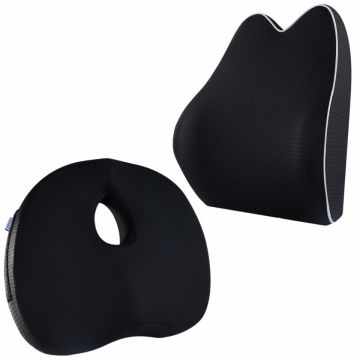 Set perna sezut si perna lombara, Suporto®️ Compact, culoare negru