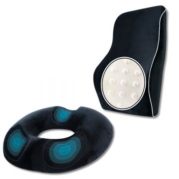 Set Perne Ortopedice | Perna lombara Completa si Perna sezut Suporto Donut din spuma cu memorie| Culoare Negru