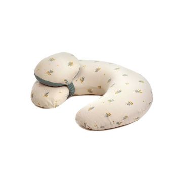 Perna pentru alaptare, Jane, Ergonomica, Cu husa detasabila si lavabila si pernuta suplimentara, Umpluta cu bilute din poliester, Botanic