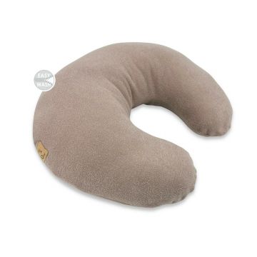 Perna pentru alaptat, Qmini, Din tricot termo-terry din bambus, Cu husa detasabila, Cu fermoar securizat, Circumferinta 155 cm, Din material certificat Oeko Tex Standard 100, Mocha