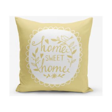 Față de pernă Minimalist Cushion Covers Home Sweet Home, 45 x 45 cm, galben