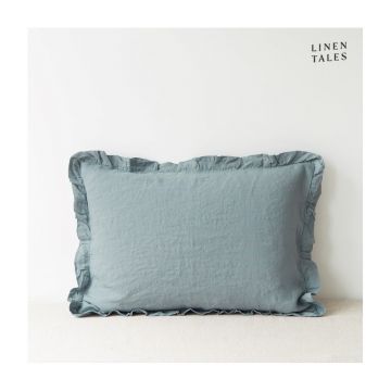 Față de pernă din in cu tiv plisat Linen Tales, 50 x 60 cm, albastru deschis