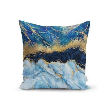 Față de pernă Minimalist Cushion Covers Marble With Blue, 45 x 45 cm