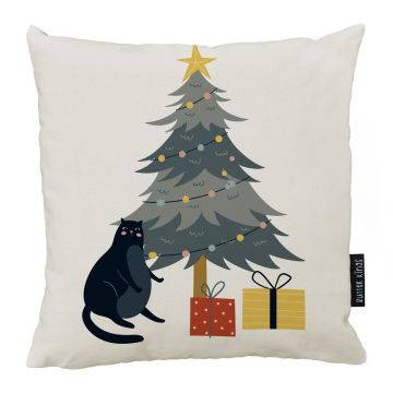 Pernă decorativă 45x45 cm cu model de Crăciun Crazy Cat Xmas – Butter Kings